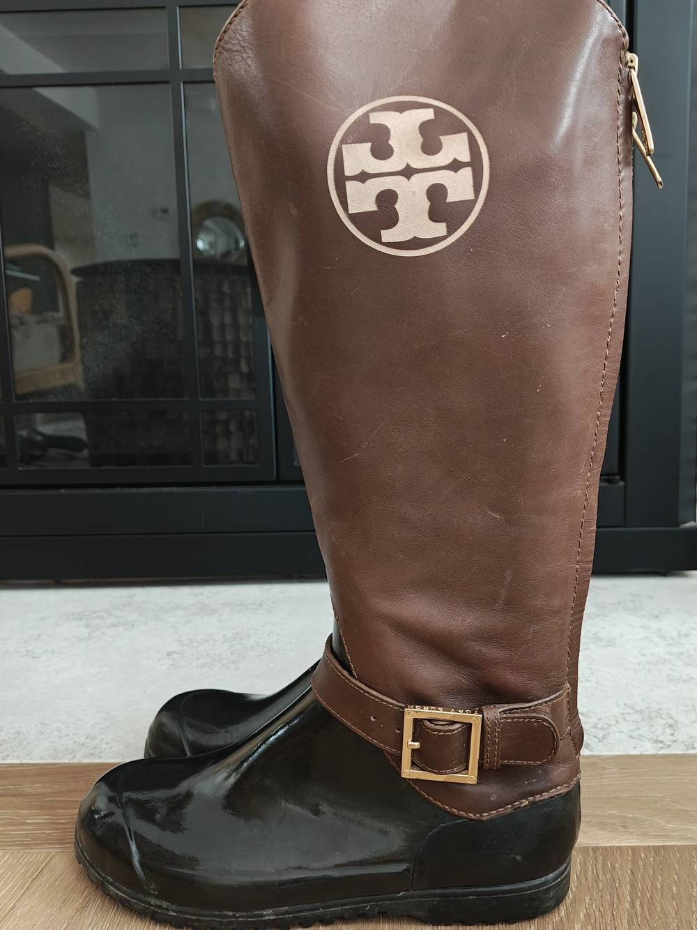 Tory Burch Colson Brown Leather Rain Boots
